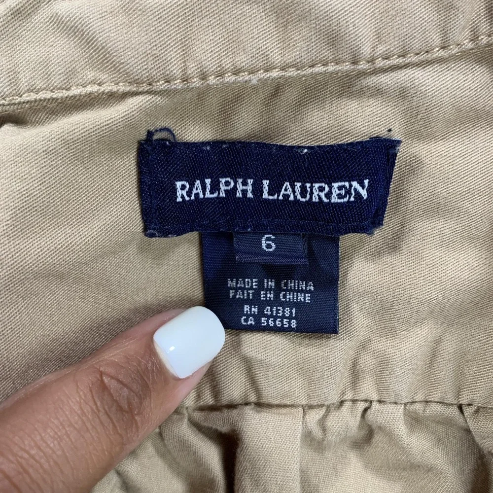 Ralph Lauren Shirt Dress Girls 6 Beige Twill Long Sleeve Button Front‎ Casual